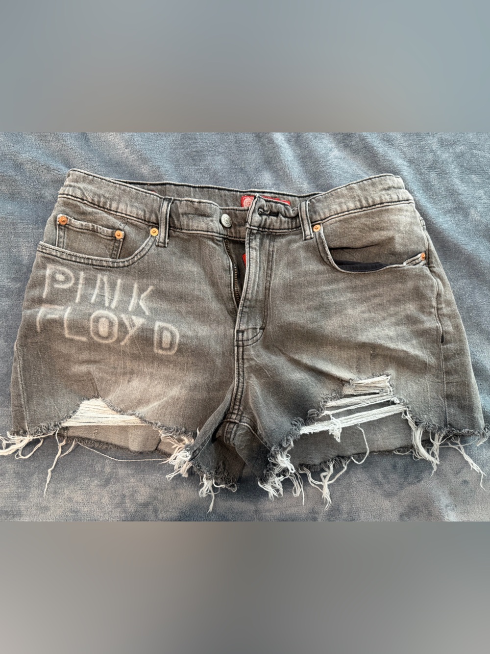 Lucky Legend Black Distressed Pink Floyd Denim Shorts